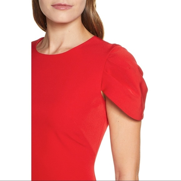 [Vince Camuto] Pleat Cap Sleeve Crepe Sheath Dress - Picture 4 of 12